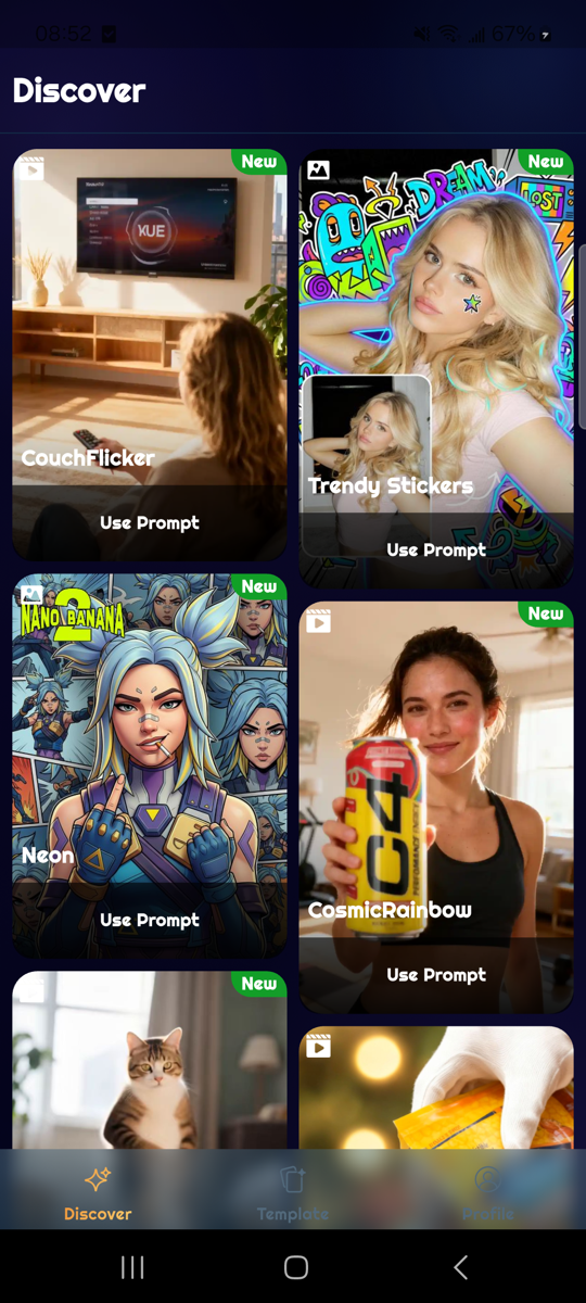 VisualNest Discover gallery with visual templates